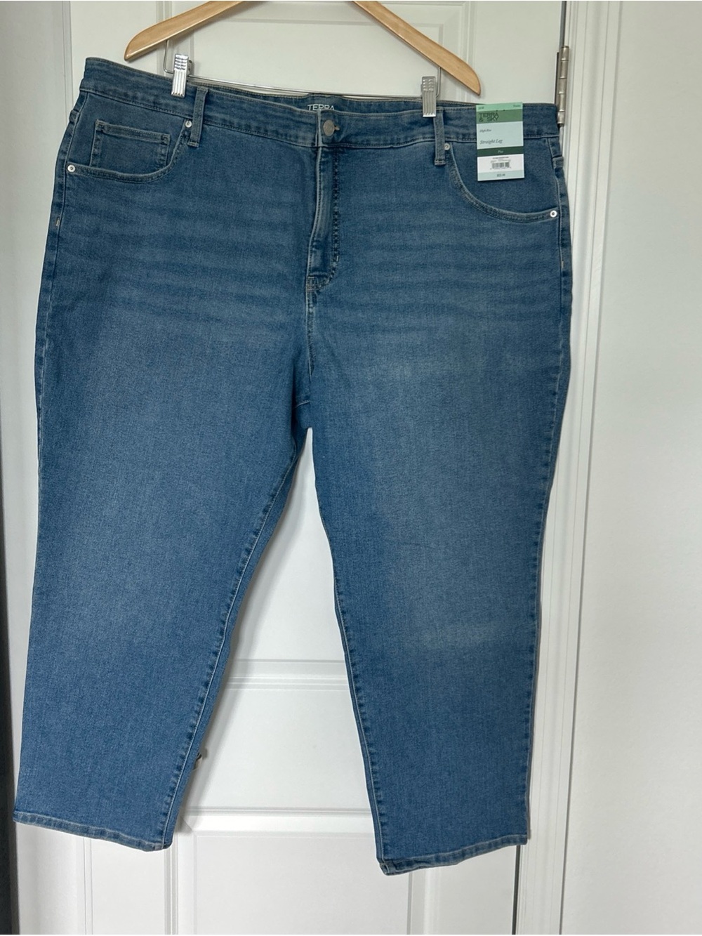 Terra & Sky Women's Plus Size Straight High Rise Jeans, Sizes 26W PETITE - Short